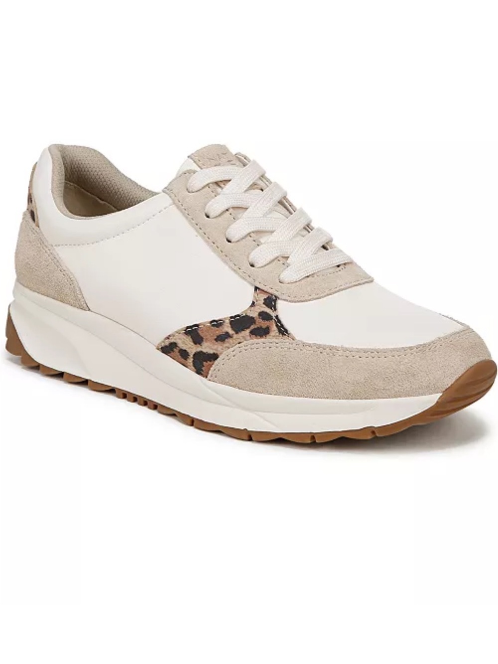 Naturalizer Shay Leather Sneakers Women 9 Wide Leopard Print Lace-Up White/Beige